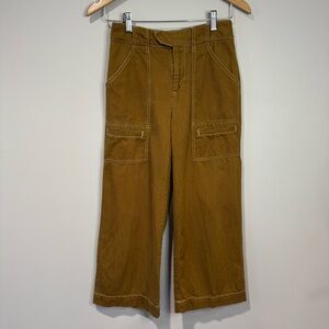 Anthropologie Women’s Size 0 Porter Wide Leg Cropped Cargo Pants Spicy Mustard